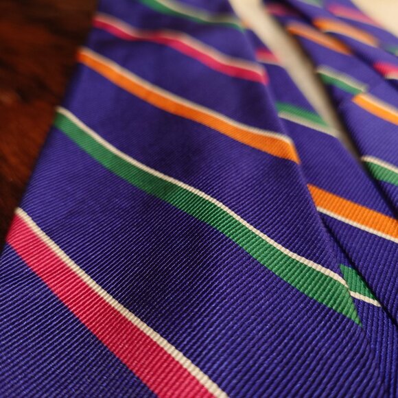 Breuer Blue, Red, Orange, Green, Shile Striped Silk Tie - Picture 2 of 4
